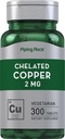 Piping Rock Cuivre chélaté 2 mg Supplément : 300 comprimés Végétarien, non OGM, sans gluten