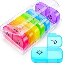 AUVON XL Weekly Pill Organizer 2 Mal am Tag mit großer Öffnung für einfache Füllung, AM PM Pille Box 7 Tage in Regenbogenfarben, Portable Travel Pille Fall für Medikamente, Vitamine, Fischöle, Ergänzungen