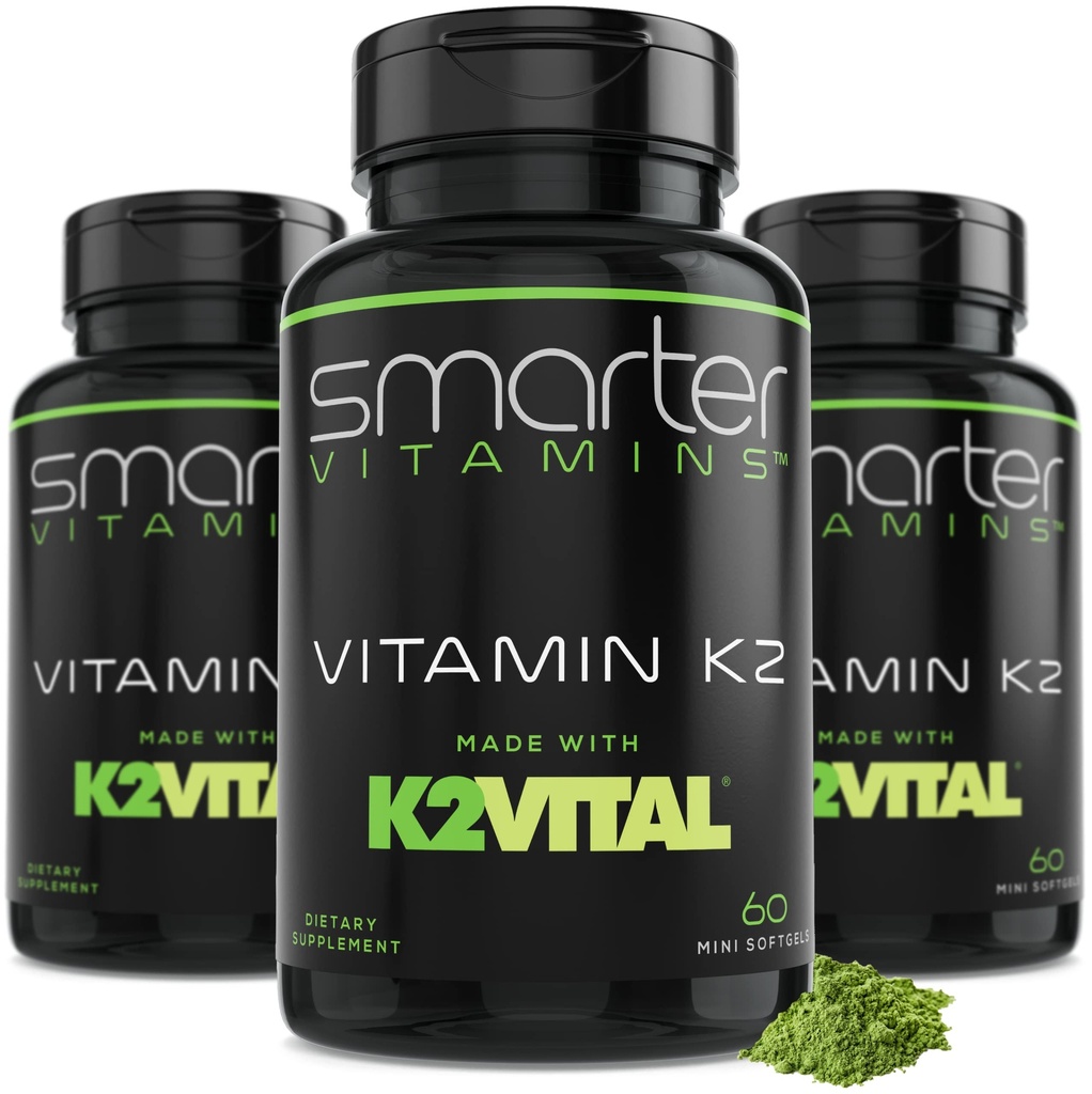 (3 Pack) Smarter Vitamin K2 MK7 100mcg, realizzato con K2VITAL e Kale, 180 Softgel liquidi