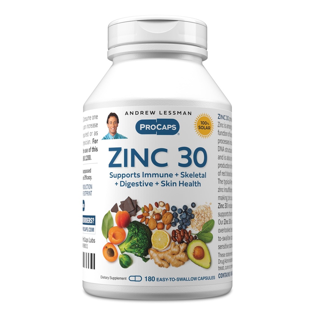 ANDREW LESSMAN Zinc 30mg - 180 capsule - Citrato di zinco altamente assorbibile. Supporta Immune, scheletro, digestivo e salute della pelle. Piccolo facile da ingoiare capsule. Nessun Additivo