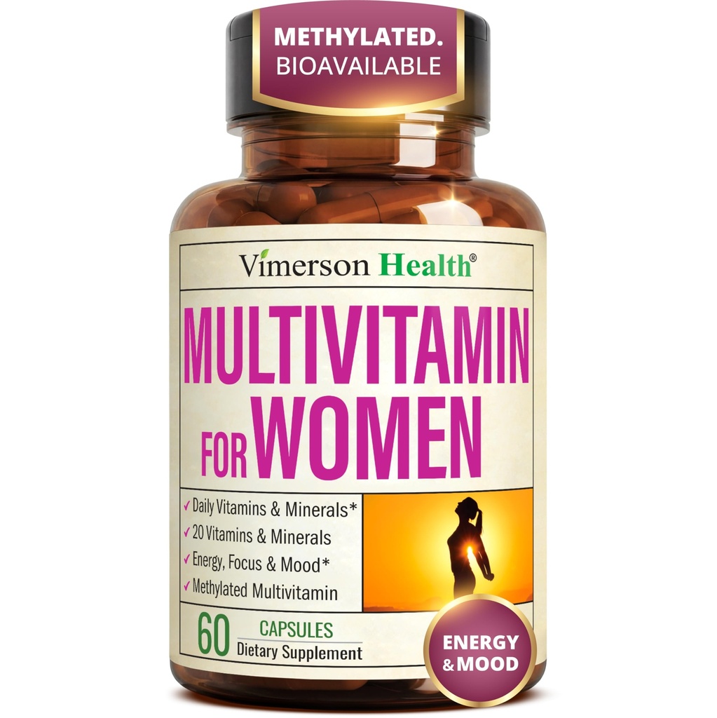Multivitamine pour les femmes avec des vitamines méthylées et des minéraux chélatés pour l'énergie, Focus et la santé immunitaire – Multivitamines et multiminérales premium quotidiennes pour femmes – 60 capsules