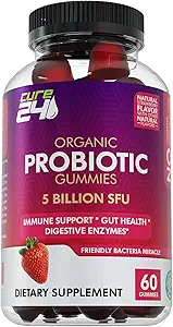 Probiotici organici Gummies 5 miliardi di CFU, Max Strength Probiotics Gummy Supplemento per donne e uomini con naturale fragola Flavor 60 Gummies