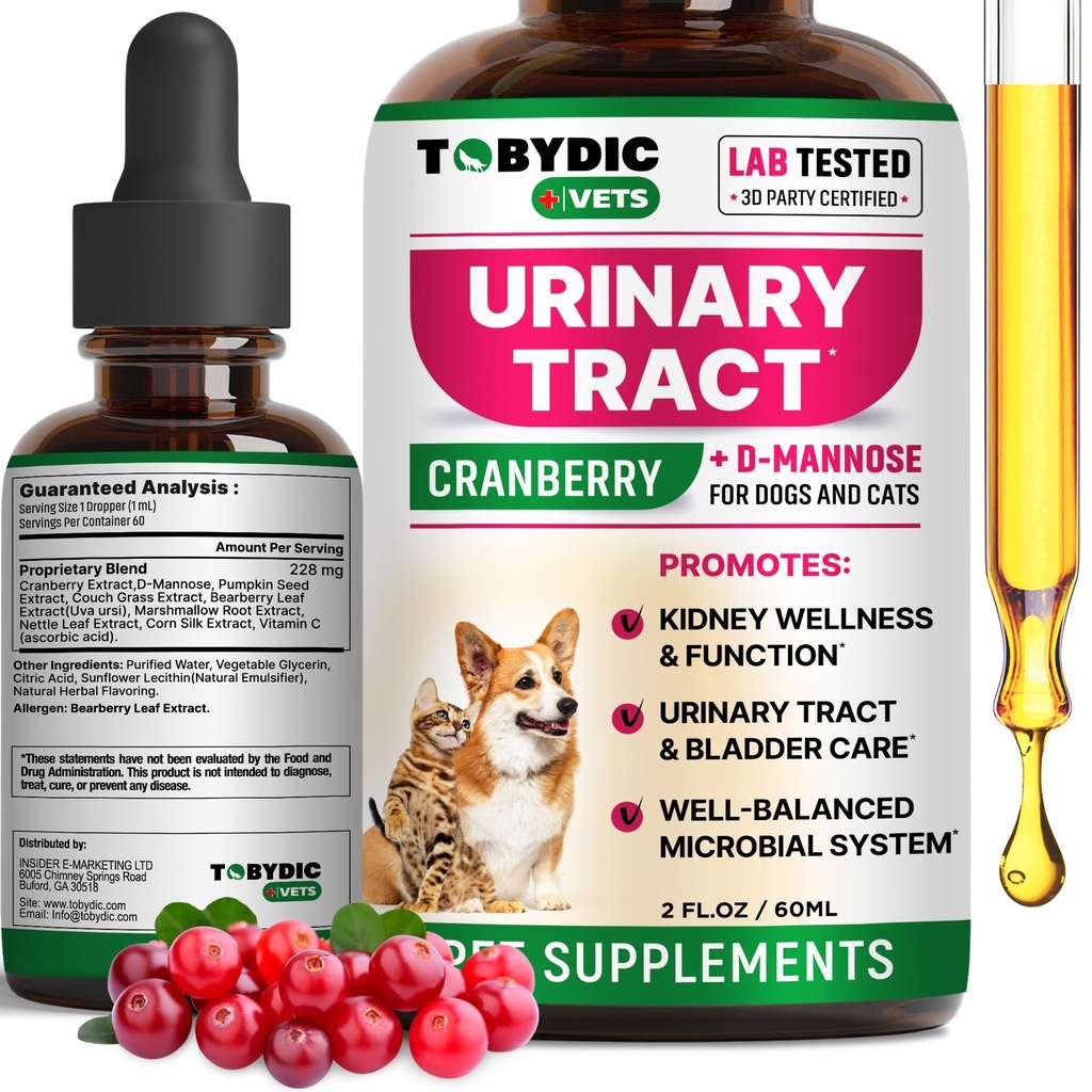 Cat & Dog Médecine naturelle UTI et traitement de l'infection urinaire avec canneberge - Supplément de soutien pour le rein et la vésicule - Meilleure prévention de l'incontinence urinaire et des pierres vésiculeuses - Santé rénale animale