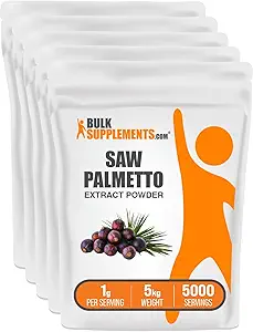 BulkSupplements.com Saw Palmetto Extract Powder - Serenoa Repens, Saw Palmetto supplément, supplément à base de plantes - végétalien et sans gluten, 1g par portion, 5kg (11 lbs) (paquet de 5)