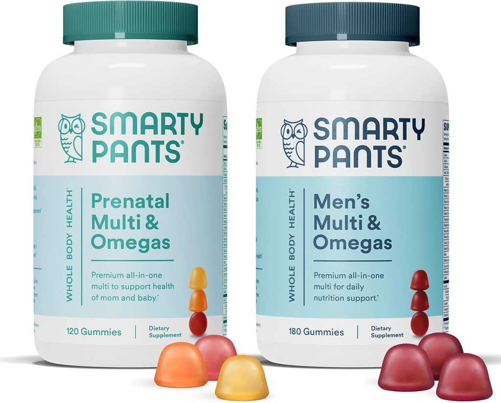 SmartyPants Prenatal and Men's Multivitamin Gummies Bundle: Omega 3 Fischöl (EPA/DHA), Biotin, Methylfolat, Vitamin D3, C, Vitamin B12, B6, A, K & Zink für Immununterstützung (30 Tage Versorgung)