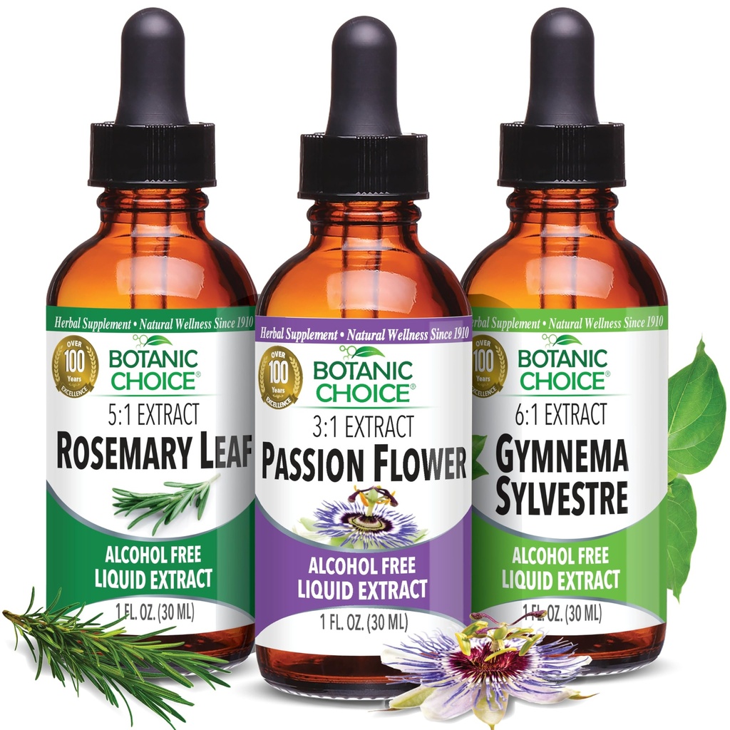 Botanische Wahl Leidenschaft Blume, Rosmarin Blatt, & Gymnema Sylvestre Extrakte Bundle – Tägliche Gesamt Wellness Kit für Gesamt Wohlbefinden (1 fl. Oz. Jeder)