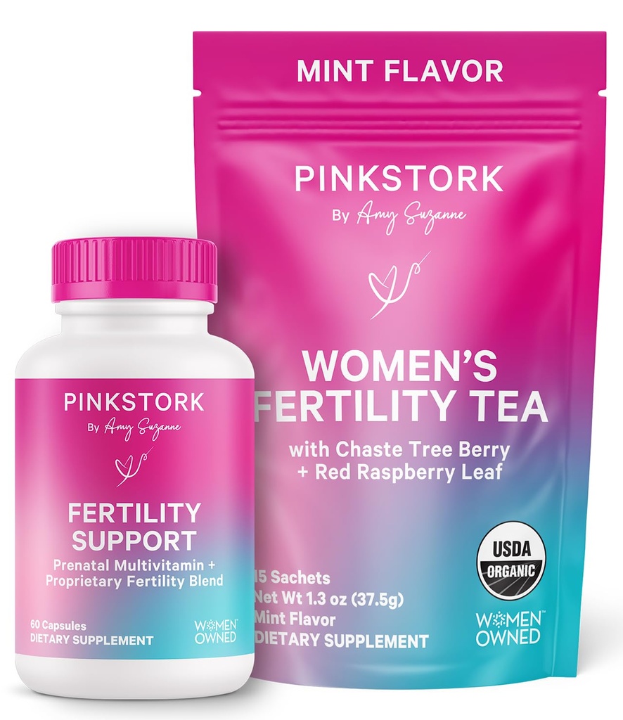 Pink Stork Fertility Bundle für Frauen – Konzeption Tee + Pränatale Vitamin-Unterstützung mit Inositol, Vitex, Folate & Ashwagandha – Unterstützt Hormonbilanz, Cycle Health & Preconception Wellness