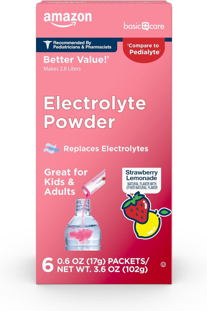 Basic Care Elektrolyt-Pulver-Packets, Erdbeer-Lemonade, 6 Zähler (Pack von 1)