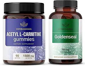 HERBAMAMA L-carnitina e kit di seal d'oro - Bundle di 1500 mg Acetil L-Carnitina Gummies & 700 mg capsule di seal d'oro - Vegan, Non-GMO, Gelatin-Free - 2 Pack
