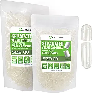 XPRS Nutra Vegan Größe 00 Getrennte Kapseln - 1000 Count Premium Leere Kapseln Getrennt in Taschen - 00 Pillen Leer für DIY Ergänzung Füllung (Aqua)