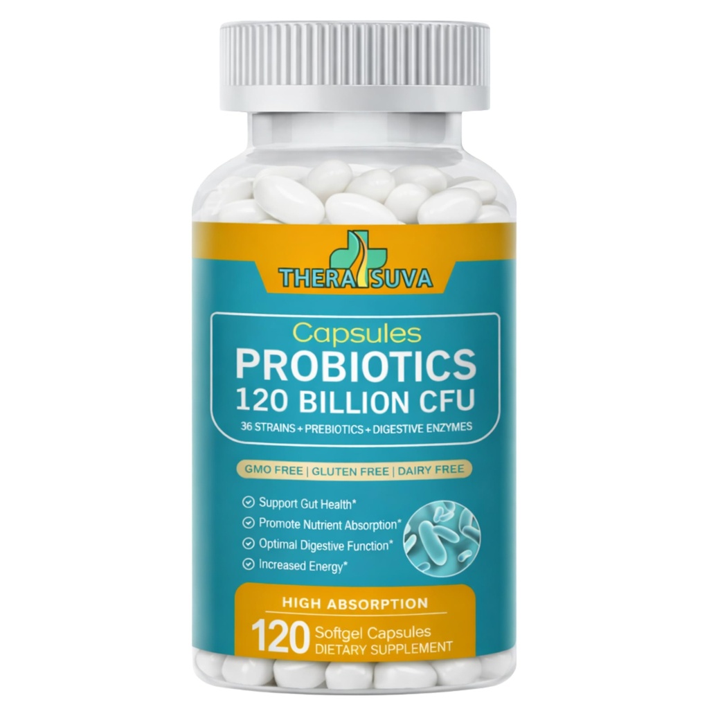 Probiotics 120 Billion CFU-36 Strains + Bio-Präbiotika + Natürliche Ganze Nahrungsergänzung für Ultimative Gut Gesundheit Unterstützung- 120 Softgels, 60 Tage Versorgung