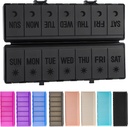 Foldable Pill Organizer 2 Mal pro Tag w/Etched Labels -Dual Protection & Portable Weekly AM PM Pill Box, 7 Tage Medizin Container, Große Reise Pille Fall für Woche tägliche Nahrungsergänzung Vitamin - Alle Schwarz