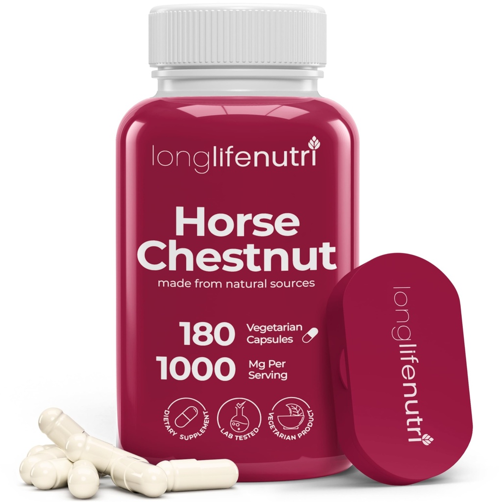 LongLifeNutri Horse Chestnut Extract 500mg - 180 Vegetarische Kapseln, Bio-Ergänzung für tägliche Wellness & Zirkulation, 3-Monats-Versorgung, GMP zertifiziert, Made in USA