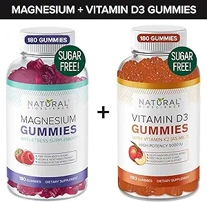 Zuckerfreie Magnesium-Gummien (180 Gummi) und zuckerfreie Vitamin-D-Gummien (180 Gummi) – Immununterstützung & Relaxation Value Bundle, Gelatin-frei, Glutenfrei, Vegan, All Natural, GMO-frei, Kosher