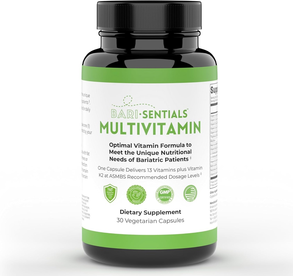 R-Kane Barisentials Bariatric Multivitamins Supplement- Post Bariatric Unterstützung für Magen-Bypass, Sleeve Gastroektomie, DS- Essential Daily Nutrition- 30 Vegetarische Kapseln