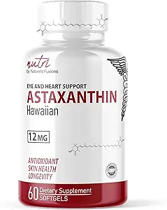 Nature's Fusions Nutri Astaxanthin 12mg Max Strength - Premium-Ergänzungen in Hawaii - Leistungsstarkes Antioxidans, fördert Herz- und Augengesundheit - 60 Softgels für schnelle Absorption