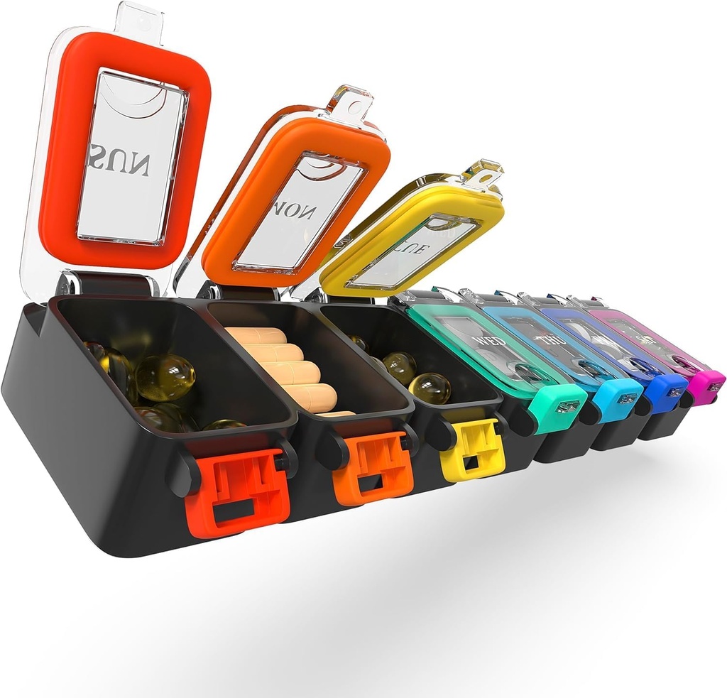 BEXEEN organizzatore di pillole di medicina settimanale impermeabile 7 giorni grande scatola di pillole giornaliere Caso di pillola carino organizzatore di vitamina contenitore di pillole portatile di viaggio Pills Holder XL Supplemento Dispenser di farmaci uno al giorno