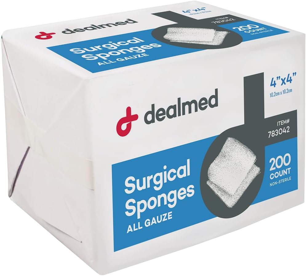 4" x 4" Chirurgische Sponges, 8-Ply, Non-Woven Absorbent Gauze Sponges für Wound Care, Erste-Hilfe-Kits und medizinische Einrichtungen, 200 Count (Pack von 1)
