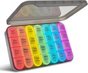 Organisateur hebdomadaire de pilules de Greencycle, 7 jours / 4 fois Une journée de grands cas de pilules Boîte à pilules à l'humidité-proof AM PM Organisateur de médicaments pour contenir des vitamines Compartiments d'huile de poisson (Rainbow)