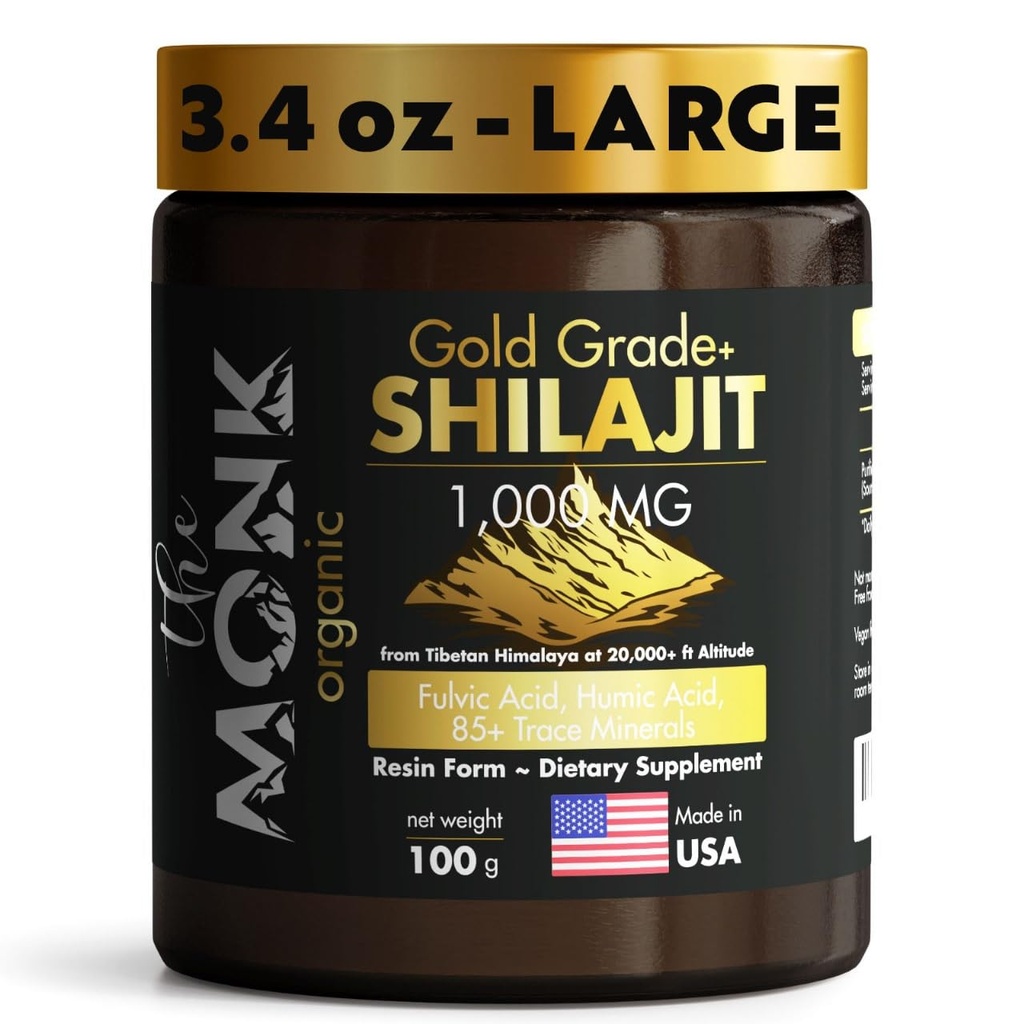 Bio Himalayan Shilajit Resin mit Fulvic Säure, Huminsäure, 85+ Minerals- Gold Grade Plus - 100g, 1000 mg pro Servierung - Energie, Stamina, Gehirnunterstützung - Made in the USA