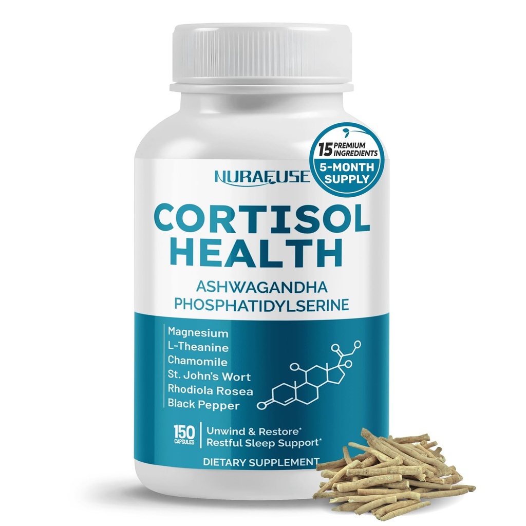 CORTISOL Salute Ashwagandha 15-in-1 Supplemento con Magnesio Phosphatidylserine L-Theanine Camomilla Rhodiola Rosea Licorice Santo Basilio - Made in Italy