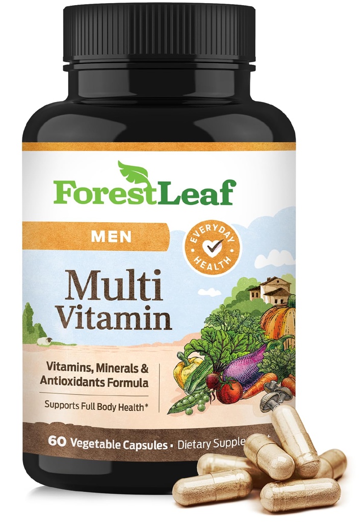 ForestLeaf Daily Vitamin Multivitamin per gli uomini, Multi-Vitamina per gli uomini - Mens Multivitamins & Multiminerals Supplement | Tutte le vitamine essenziali necessarie per la salute, la longevità e l'energia | 60 Veg Caps