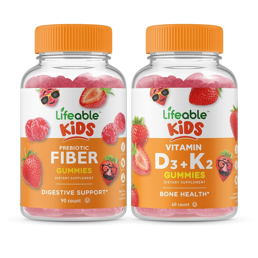 Bambini prebiotici vitali + vitamina D3 + Vitamina K2 Bambini, Gummies Bundle - Grande degustazione, Integratore di vitamina, Senza glutine, OGM libero, Gomma masticabile