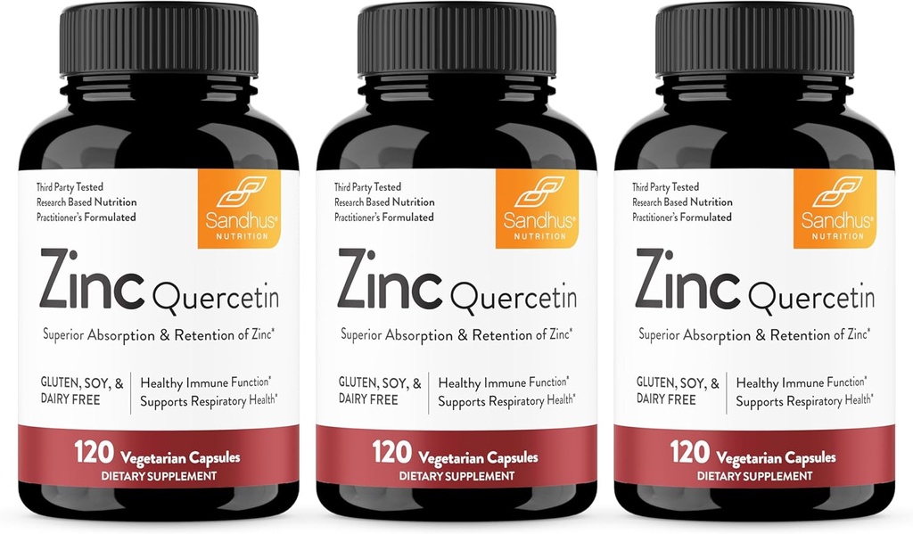 Sandhu's Zinc Quercetin 120 Capsules végétariennes (paquet de 3)