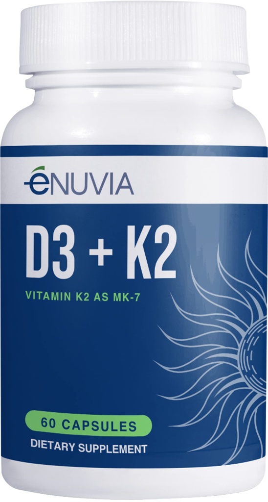 D3+K2 - Vitamin D3 K2 Beilage für Damen und Herren - 60 Veggie Kapseln - mit Bioperine Black Pepper Extract - Unterstützt maximale Calciumabsorption und Herz- und Knochengesundheit - Made in USA