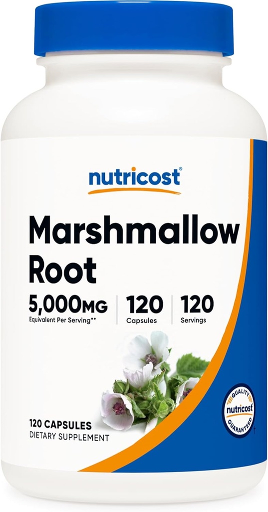 Nutricost Marshmallow Root 5000mg Äquivalent, 120 vegetarische Kapseln - Glutenfrei & Non-GMO - ab 500mg von 10:1 Extrakt