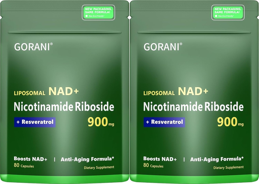 Gorani NAD+ Supplement 900MG – Nicotinamid Riboside, Liposomal Resveratrol & Quercetin – Unterstützt Cellular Energy & Antioxidant Health – 80 Kapseln