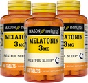 MASON NATURAL Melatonin 3 mg mit B6 & Kalzium, natürliche Schlafhilfe, unterstützt restliche Schlaf, 60 Tabletten (Pack von 3)