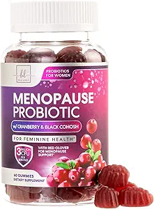 Menopause Ergänzungen für Frauen Gummie - mit Black Cohosh, Cranberry 3 Billion CFU Probiotics - Komplette Menopause Relief Balance für Heiße Flashes, Nachtsüße, Vaginal Health Support - 60 Gummis
