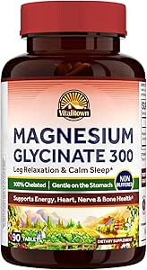 Vitalitown Magnesium Glycinate | Chelat, Non Buffered 300mg Elemental Magnesium | Most Bioverfügbar, Fully Reacted | Knochen, Muskel, Kalm, Schlaf, Herzgesundheit | 90 Tabletten, Non-GMO