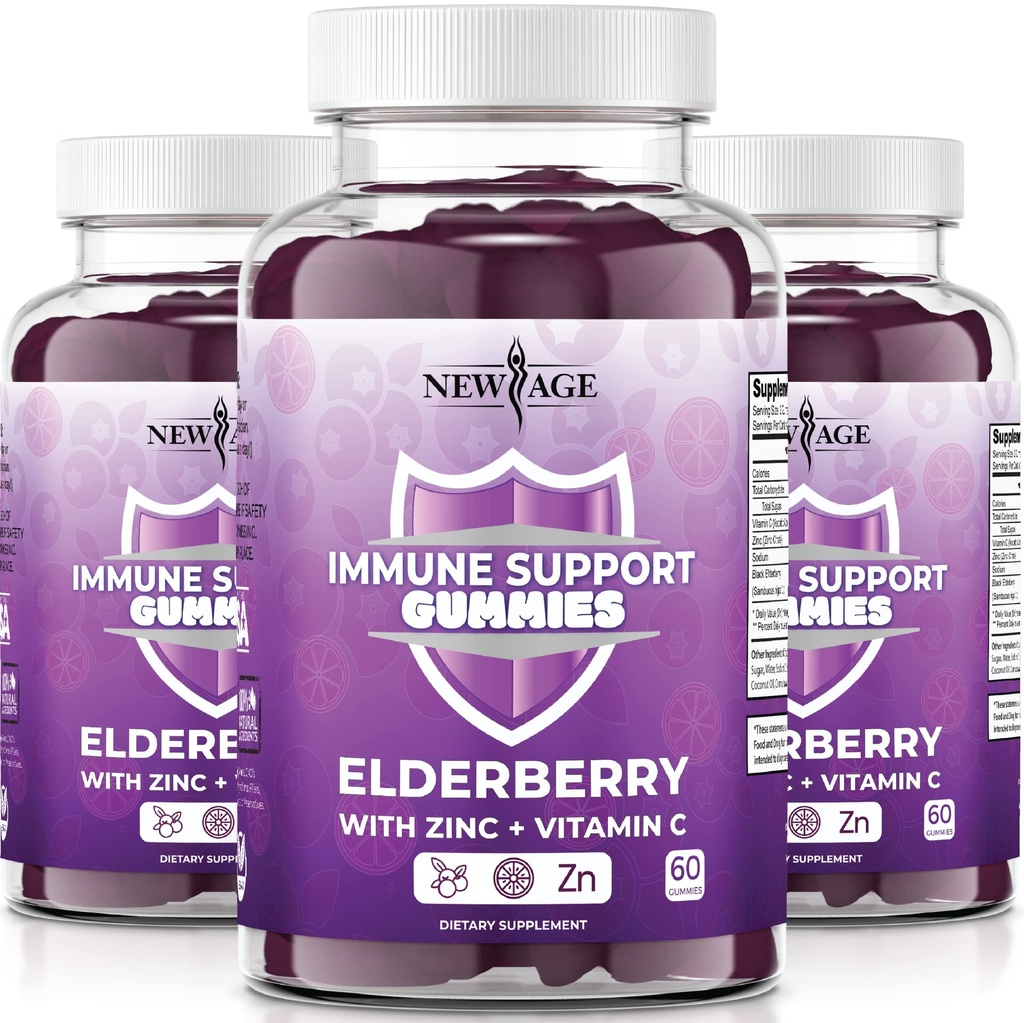 NEU AGE Immunsystem unterstützen Gummi - Sambucus Black Elderberry Gummies mit Vitamin C und Zink (Immune Support 180 Gummis)