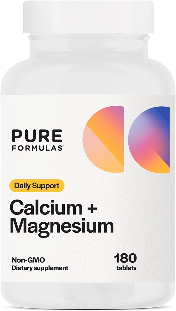 PureFormulas Kalzium + Magnesium - Glutenfreie Ergänzung unterstützt Knochengesundheit & Gesamt Wellness mit Magnesium Calcium Vitamin C Vitamin D & Boron, Allergen Friendly Non-GMO 180 Tabletten