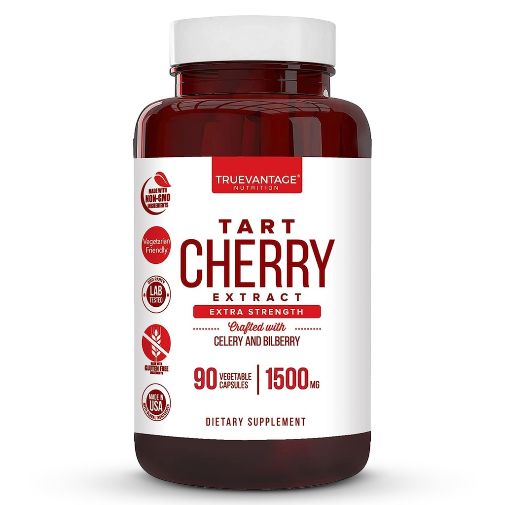 Capsules d'extrait de cerise de tart avec extrait de graines de céleri et de bilberry pour le soutien des articulations, la récupération musculaire et le soutien de la grippe acide Urique, fabriqués aux États-Unis - 90 Capsules de cerise de tart