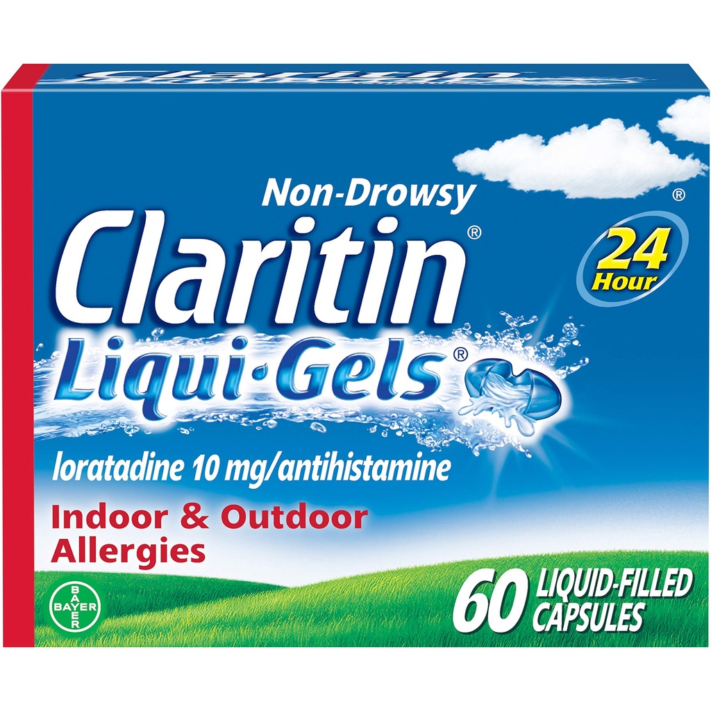 Claritin Liqui-Gels 24 ore Allergy Relief, Medicina allergia non dorsale, Loratadine Antihistamine capsule, 60 conte