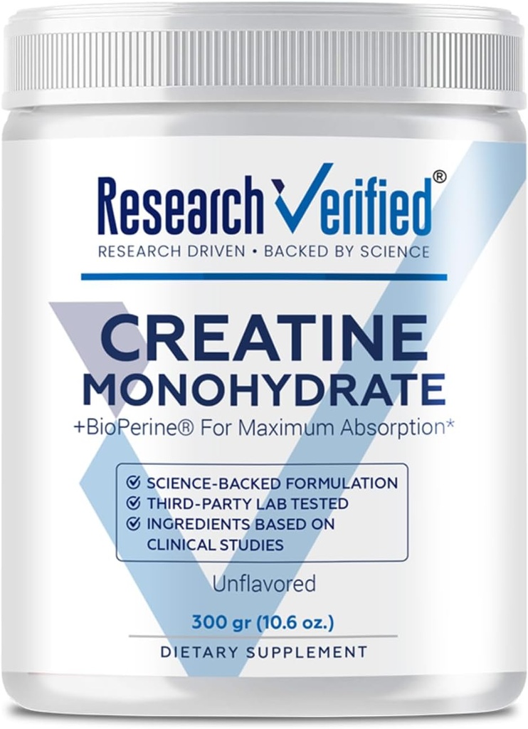 Forschung Verified Creatine Monohydrate - Unterstützung Optimales Muskelwachstum, Enhance Performance - 5000mg Creatine Monohydrate - BioPerine - 60 Servierungen - Unflavored - Vegan