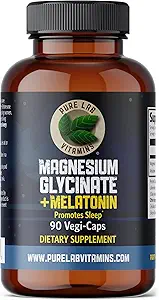 Magnesium Glycinat mit Melatonin 3 mg - 90 Vegan Caps von Pure Lab Vitamins - Hilft mit Jet Lag und Sleep Cycles 🍁 Made in Canada