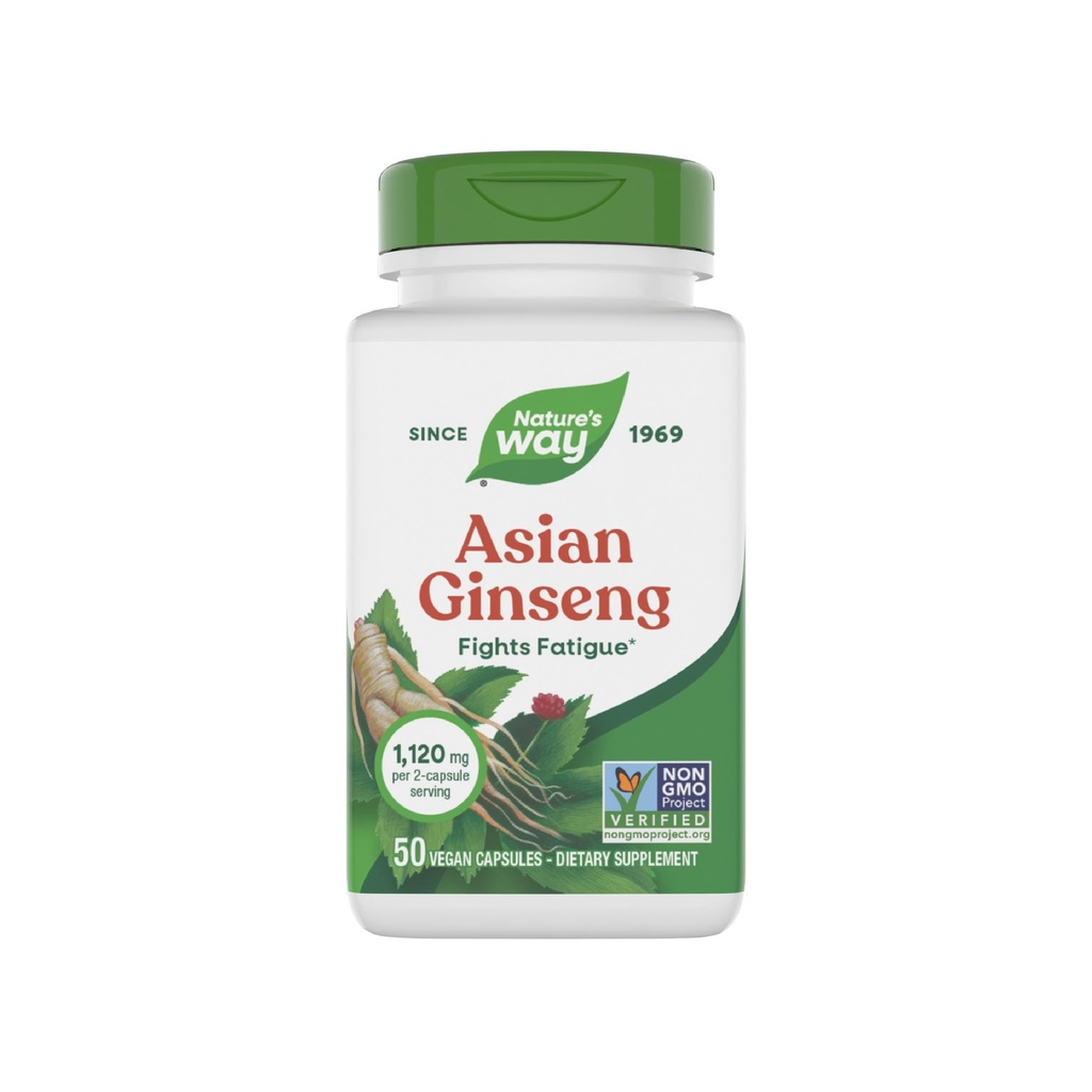 Nature's Way Asian Ginseng, Fights Fatigue*, 1,120mg Pro 2-Capsule Serving, Non-GMO Project Verified, Vegan, 50 Capsules (Packaging May Vary)