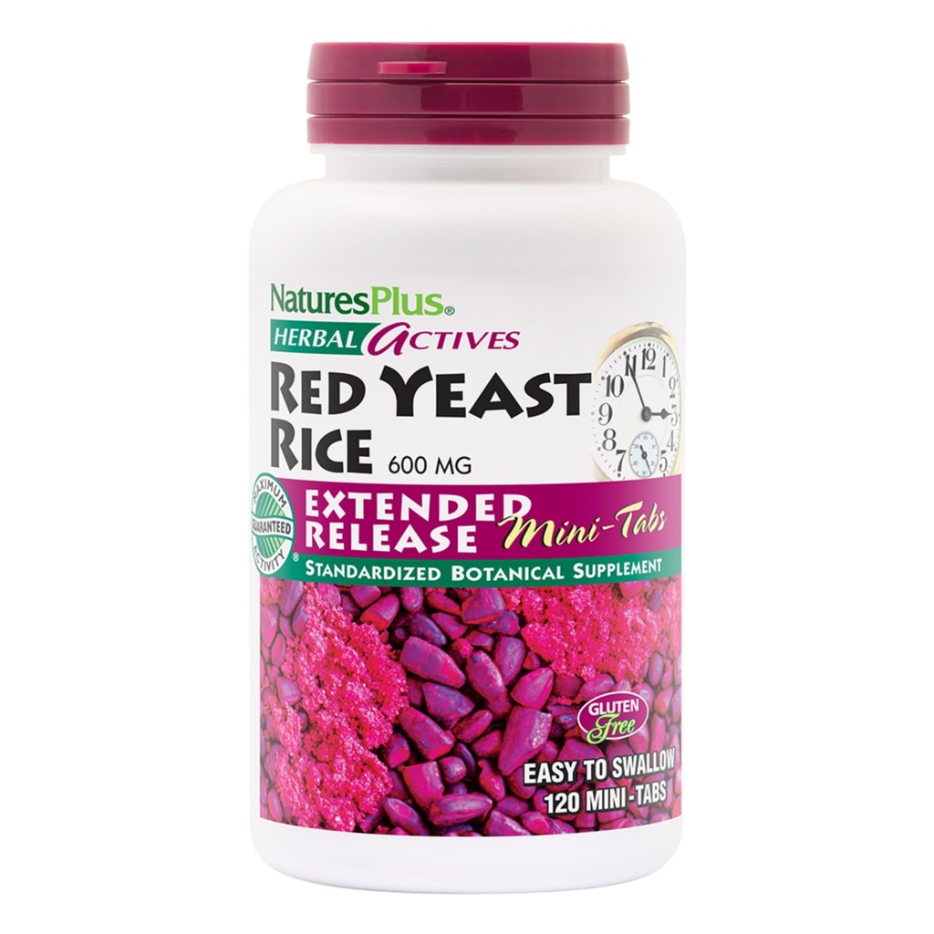 NaturesPlus Herbal Actives Red Yeast Rice, Extended Release - 120 Mini-Tabs - Non-GMO, Vegetarian, Gluten Free - 60 Servings