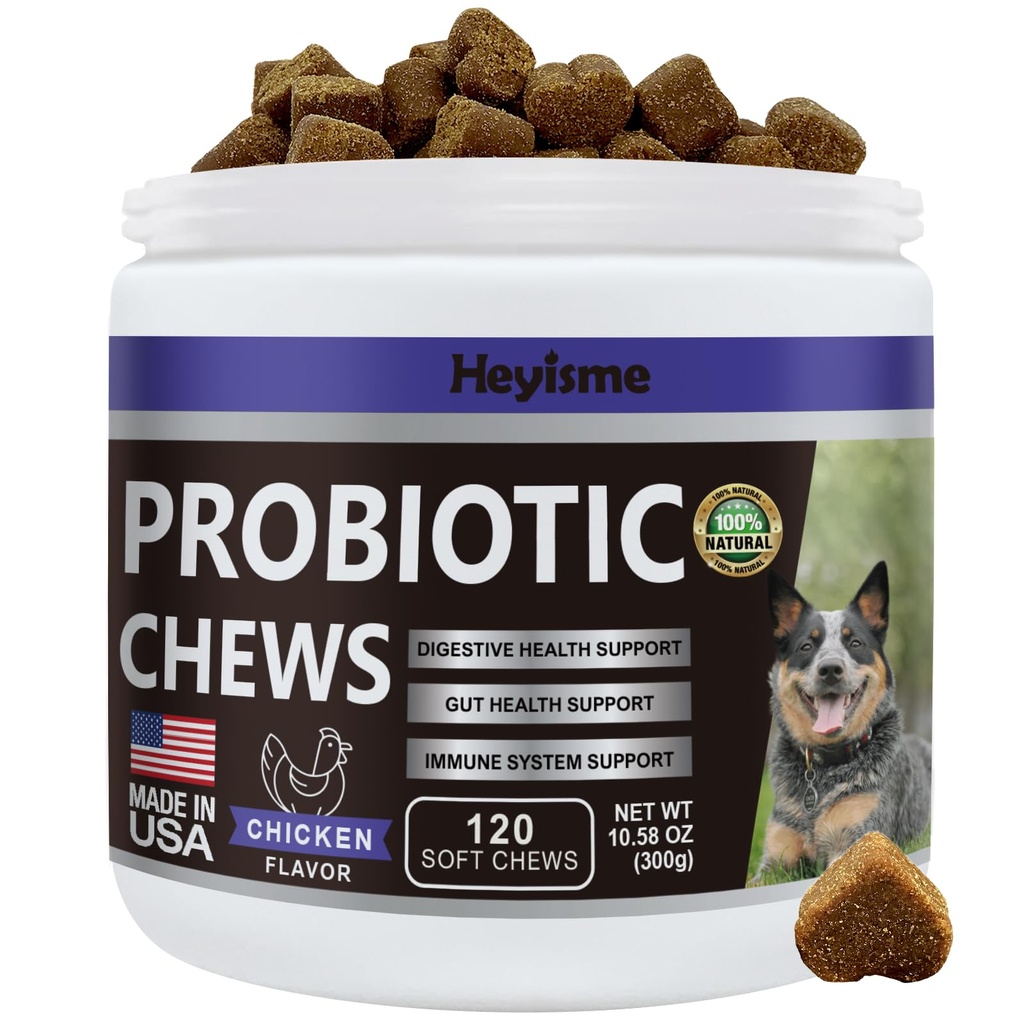 Probiotika für Hunde, Verbesserung der Hefe Balance, juckende Haut juckende Ohren, Gut Gesundheit, Allergien, Immunität, Dog Probiotics und Verdauungsenzyme mit Präbiotika - Reduce Diarrhea (Hühner, 120 Chews)