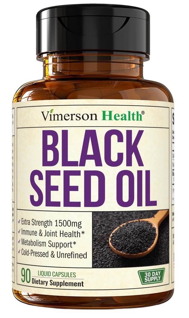 Schwarzes Saatgutöl - Kaltgepresstes Schwarzes Saatgut Öl Kapseln - Bietet Vitamin E & Omega 3 6 9 - Hohe Potenz (1500mg) für Immun- und Gelenkunterstützung, Antioxidantien, Verdauung, Haarhautnägel - Vegan 90 Caps