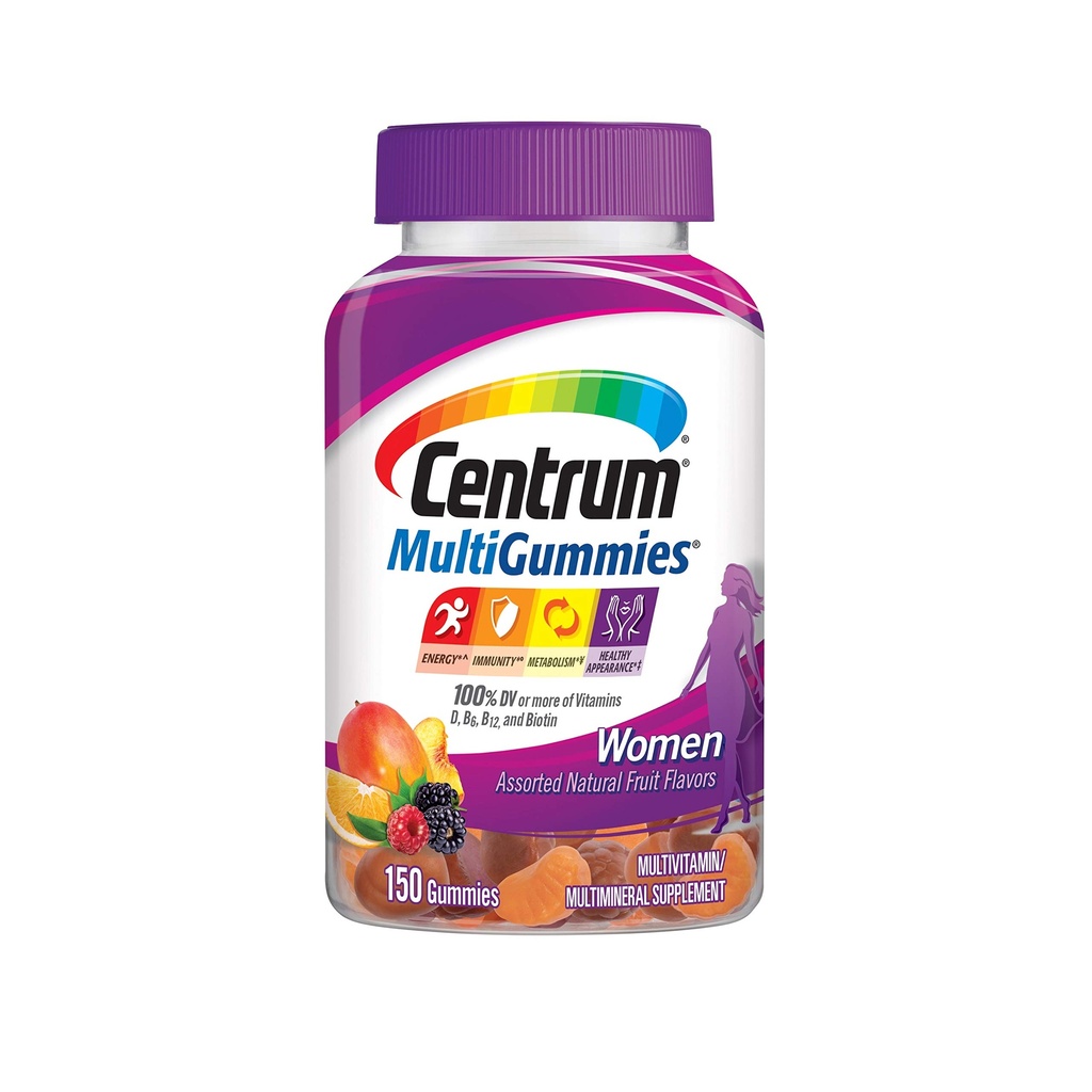 Centrum MultiGummies Gummy Multivitamin für Frauen, Multivitamin/Multimineral-Ergänzung mit Vitamin D3, B Vitamine und Antioxidantien, sortierte Frucht Geschmack - 150 Zähler