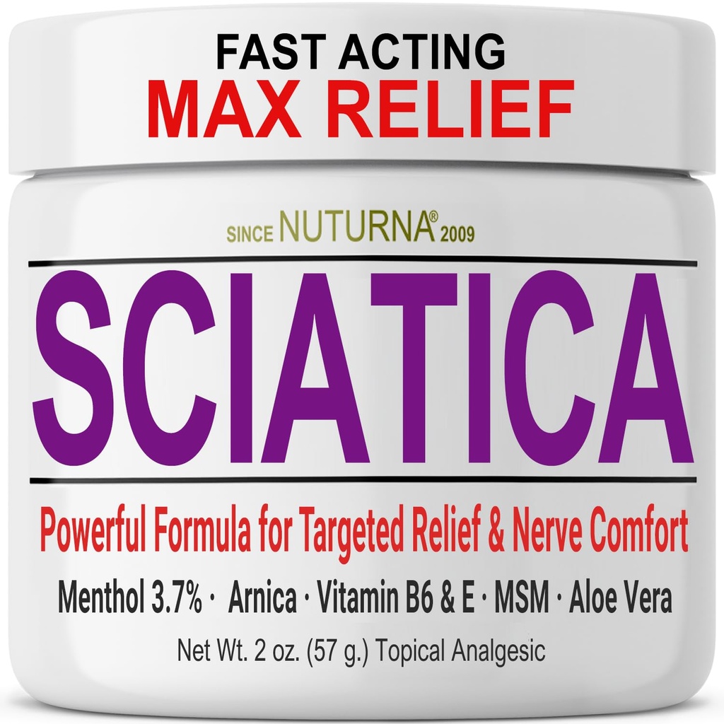 Sciatica Nerve Cream - Maximum Strength Comfort Cream for Feet, Hands, Legs, Toes, Back - Natural Ultra Strength Arnica, MSM, Menthol, Soothing Comfort, 2 Oz