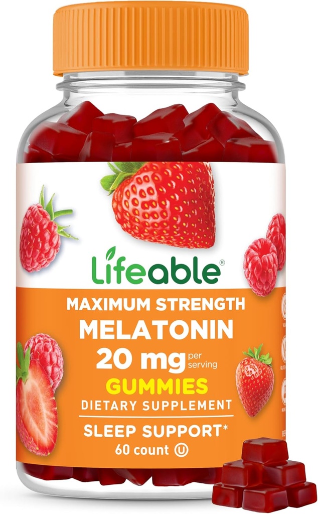 Melatonina 20mg Gummies | Great Tasting Sleep Supplement per gli adulti | Maggio Aiuto Caduta e Soggiornare Asleep | Gummie per il sonno vegetariano per adulti, uomini, donne | 60 Melatonin Gummies 20mg