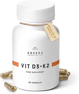 CHEERS Vitamin D3 K2 Supplement | 2000 IU Algae-D3 + 133% Tägliche Einnahme K2 MK-7 | Science-Backed Vita-Algae D® & VitaMK7® | Vegan, Non-GMO | Keine Füllstoffe, Additive oder Konservierungsstoffe | 60 Kapseln