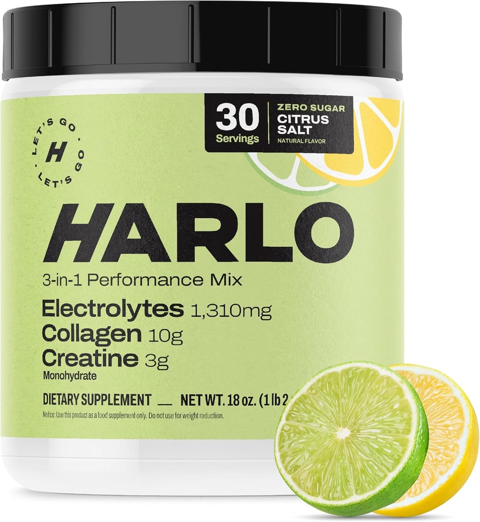 Harlo - Citrus Salt Elektrolyt-Getränk-Mischung mit Bovine Collagen & Kreatin - Kreatin Monohydrat-Pulver - Energy Drink Powder - Pre Workout Powder - Zuckerfreie Energie Getränke - Post Workout Recovery