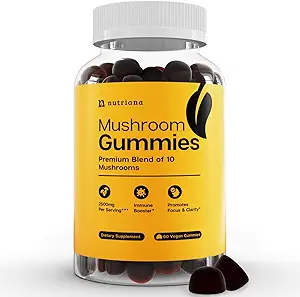 Nutriana Mushroom Gummies Supplement - Fokus Gummi mit Lions Mane, Shiitake, Türkei Tail, Chaga & Cordyceps - Gehirnergänzungen für Gedächtnis und Fokus - 60 Immununterstützung Gummie